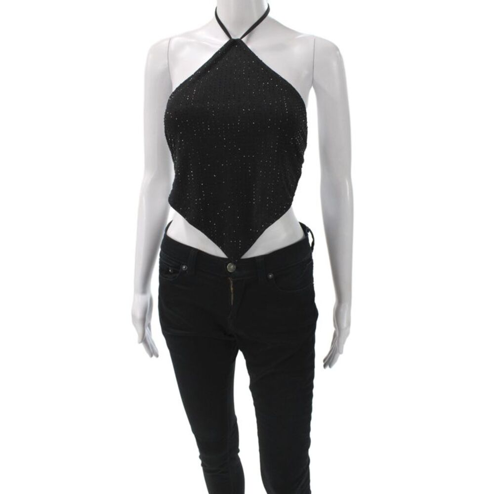 OW Collection Women Cropped Halter Tank Black Sleeveless Size One Size